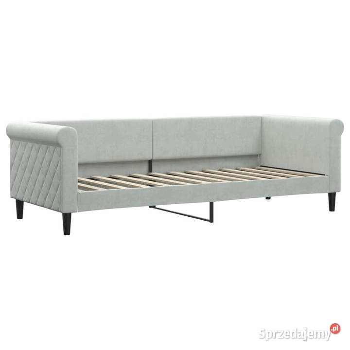 Sofa z materacem do spania jasnoszara aksamit 90cm