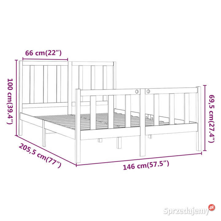 Rama łóżka bez materaca lite drewno sosnowe 195cm sprzedam