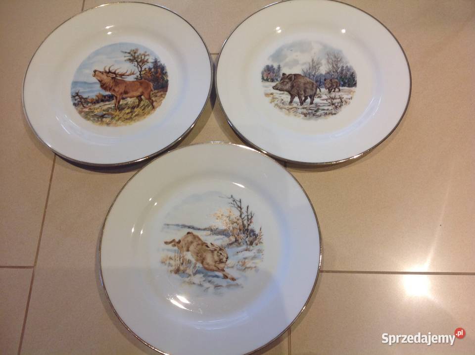Duży Porcelanowy Talerz Motyw Myśliwski Stara Porcelana i szkło Nowa Sól
