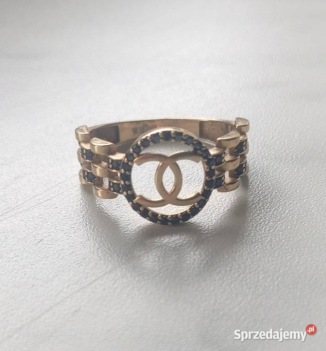 Pierścień czarne cyrkonie złoto 375 Myślenice