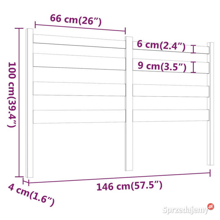 Wezgłowie łóżka szare 146x4x100 lite drewno
