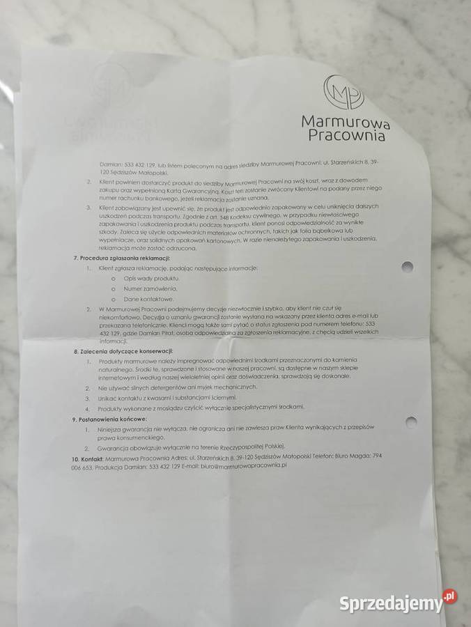 Zegar ścienny z marmuru Bianco Carrara średnica Zegary Koszalin