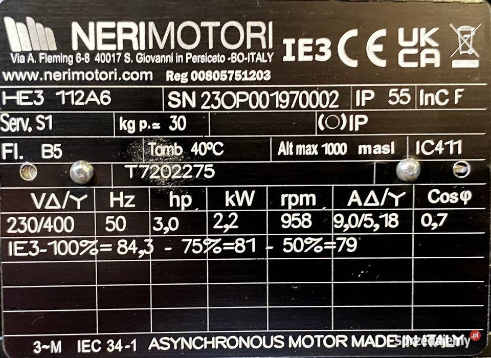 silnik elektryczny 22kW 958obr 3fazowy IE3 cz Pozostałe Pigża