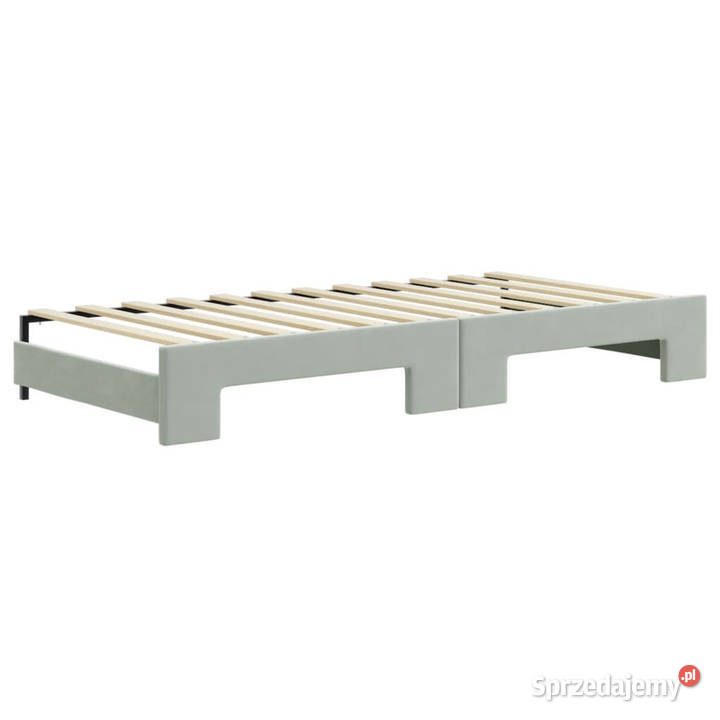 Sofa rozsuwana z materacami jasnoszara aksamit