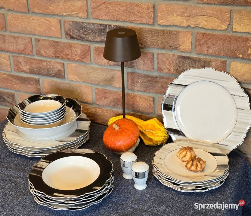 269 Zestaw talerzy 28 elementów szare białe sprzedam