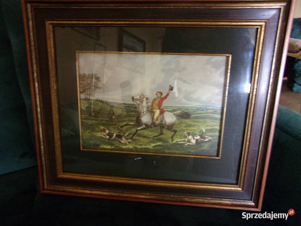 Ładny stary obraz w ramie drewno szybą Hrabia na Malarstwo Warszawa