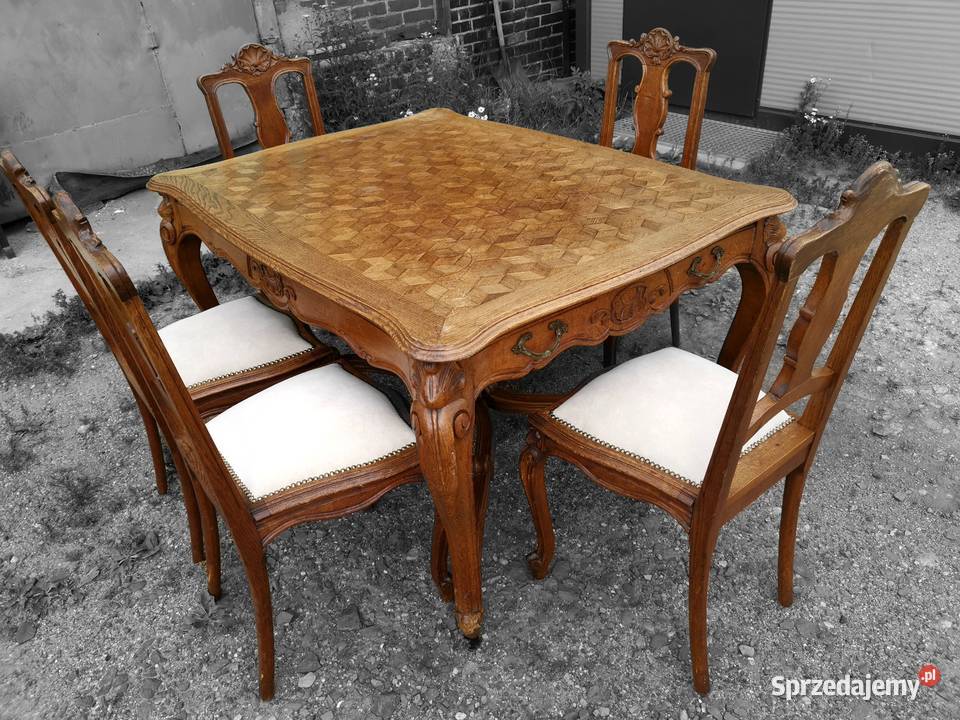 Francuski stół z 5 krzesłami ok1900 r renowacja Wałbrzych