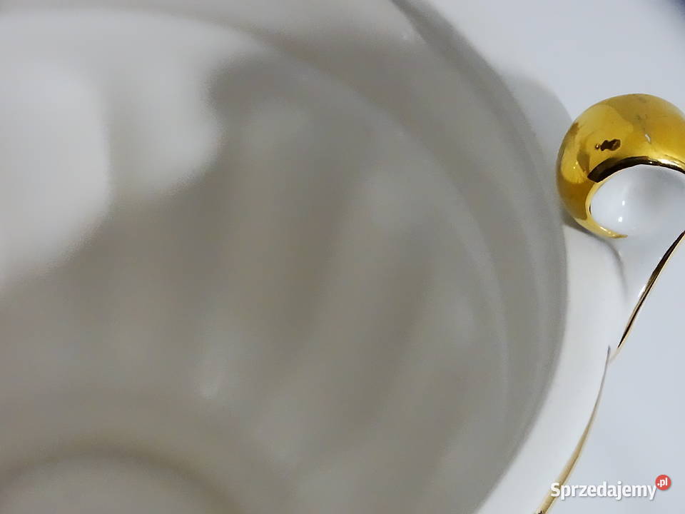 Wazon ceramiczny z uchwytami biały ze złotem lubelskie Biłgoraj