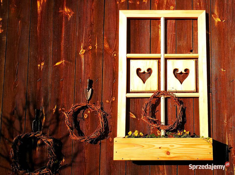 Donica drewniana jako okno kwietnik rustykalny świętokrzyskie Radków