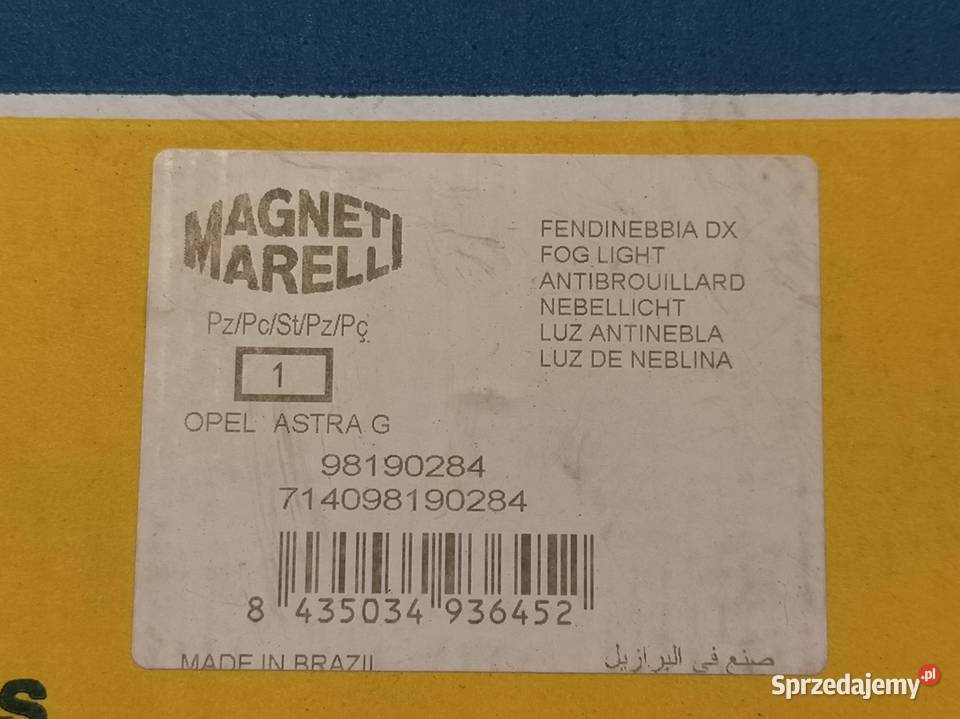 LAMPA HALOGEN OPEL ASTRA G 2009 MAGNETI 98190284 osobowe