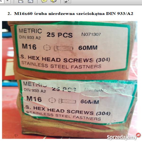 M20 M16 M12 M10 M8 śruby i nakrętki DIN 933A2