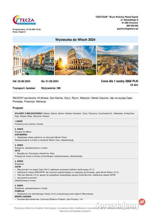 Włochy 2024 Fajna wycieczka śląskie Katowice