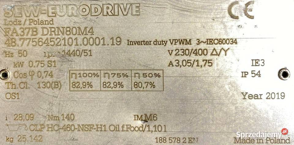 motoreduktor przekładnia 075kW 51obr 3fazowy SEW Pigża
