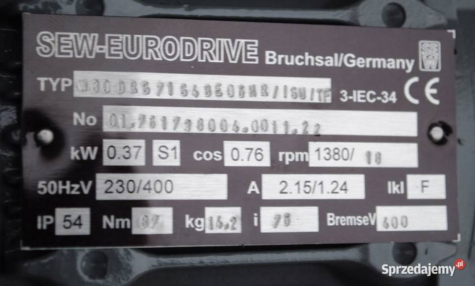 Motoreduktor kątowy 037kw 18obrmin z hamulcem Kargowa