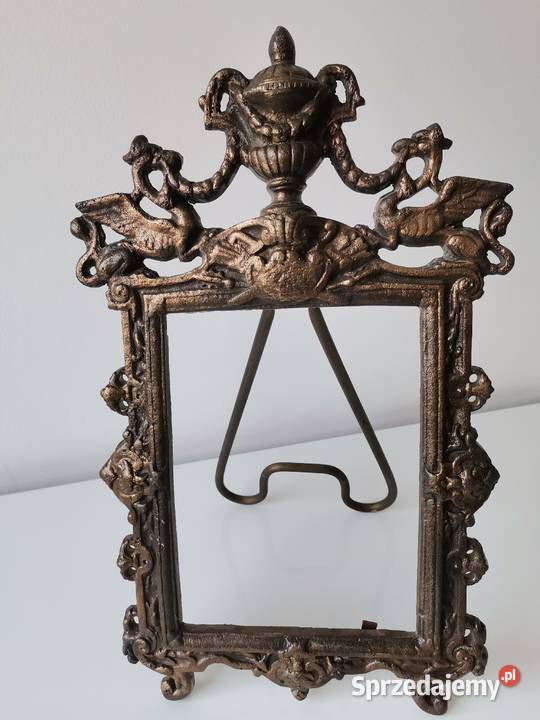 Stara duża ciężka mosiężna rama ramka na zdjęcie Katowice