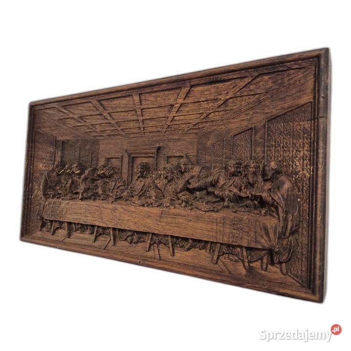 Płaskorzeźba w dębie Ostatnia Wieczerza Prezent Malechowo
