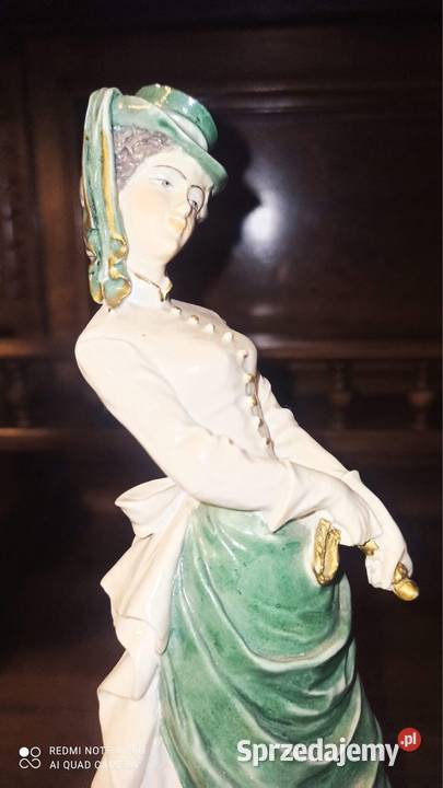 Figurka damy z chartem Porcelana Gdańsk
