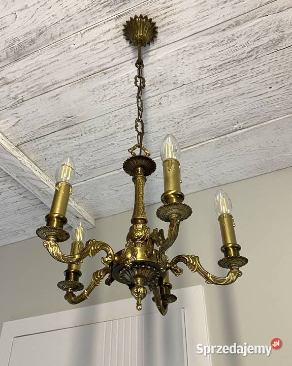 Francuski antyczny Żyrandol 19 mosiądz Poznań