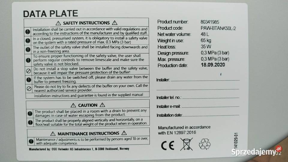Sprzedam zbiornik buforowy wody Panasonic Góra Siewierska