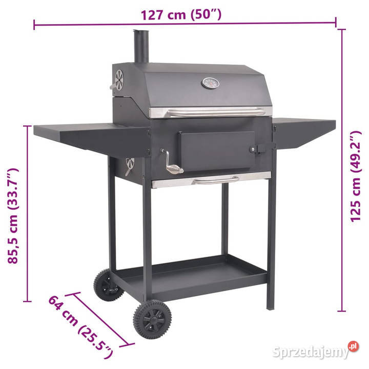 Grill węglowy z wędzarnią i dolną półką czarny Warszawa