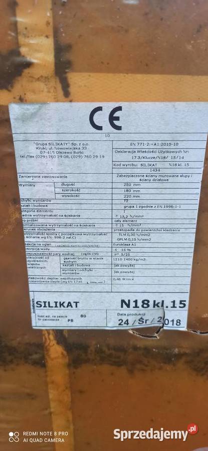 Bloczek silikatowy 18 i 12 666250939 Cegły, bloczki i pustaki Myszków