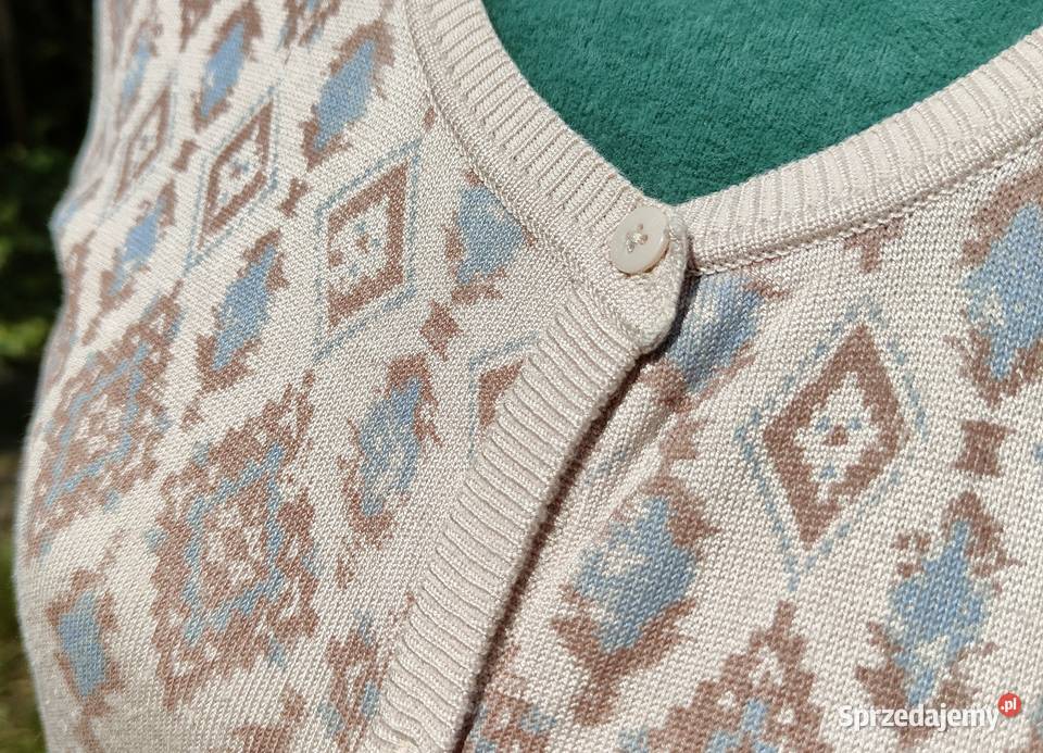 Beżowy sweter kardigan Esmara 40 wzór aztec boho Szczecin