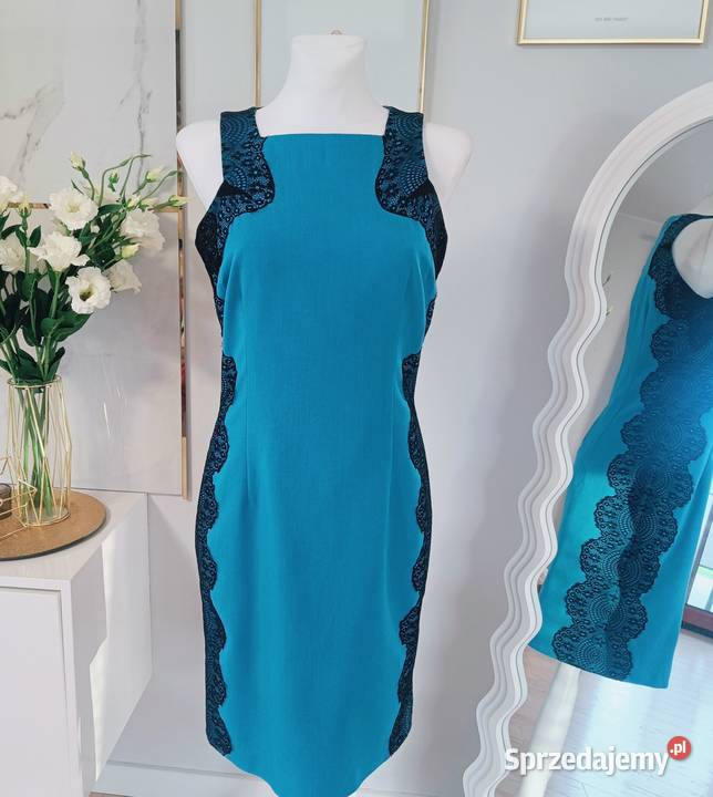 Reserved sukienka bodycon niebieska koronka midi Piotrków Trybunalski
