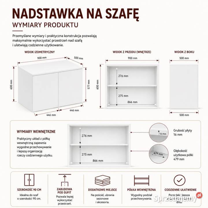 Szafa Malwa SS90 z Nadstawką BIAŁA Szafy i garderoby sprzedam