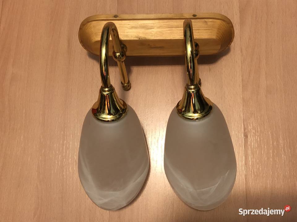 Kinkiet mosiężny 2płomienny kolor złoty klosze Kwidzyn