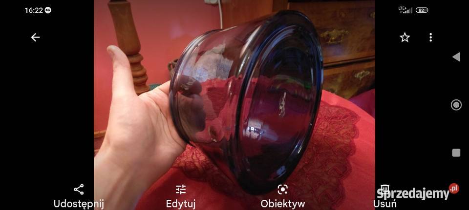 Wielka ciężka misa salaterka szkło kobalt PRL Ceramika i szkło Wrocław