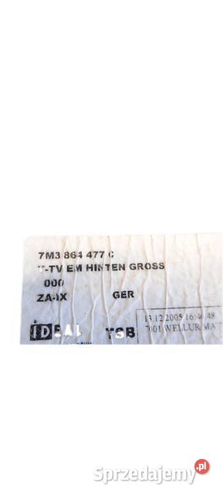 Dywanik Tył Volkswagen Sharan 7M3864477C Iłownica