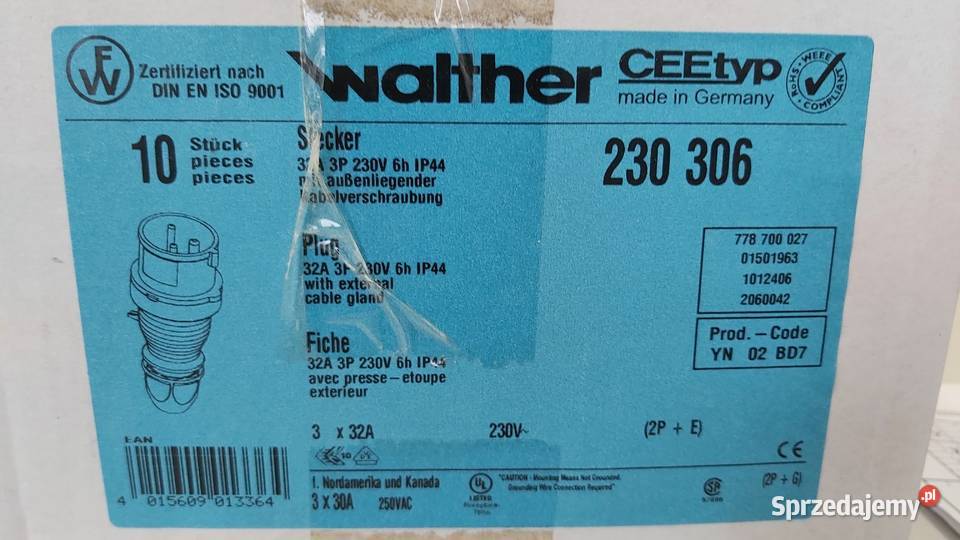 Gniazdo siłowe przenośne 3P 32A Walther 330306 mazowieckie Wyszków