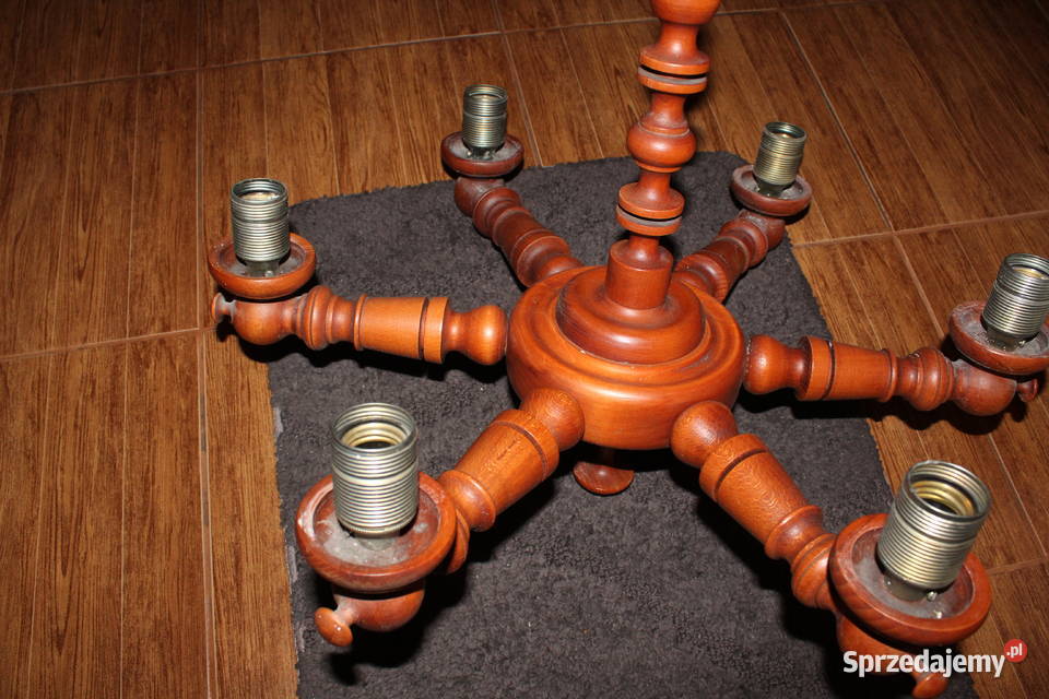 Żyrandol 6 ramienny klosze PRL Chorzów