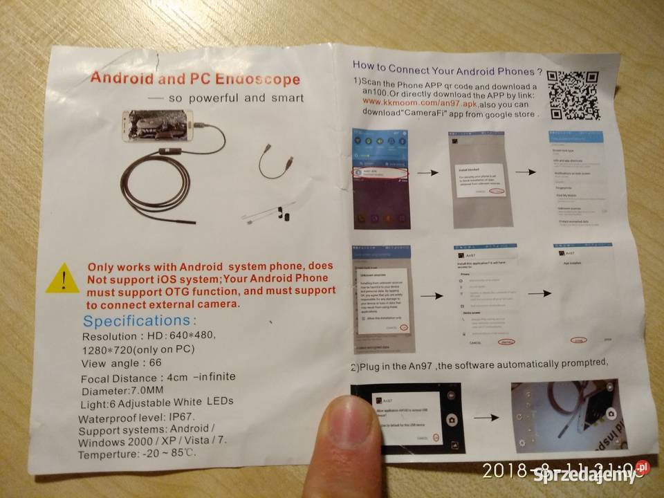 kamera endoskop inspekcyjna led 7mm 1 m długości Zduńska Wola