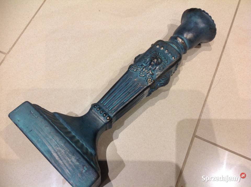 Świecznik Ceramiczny Turkusowy Duży Vintage Nowa Sól