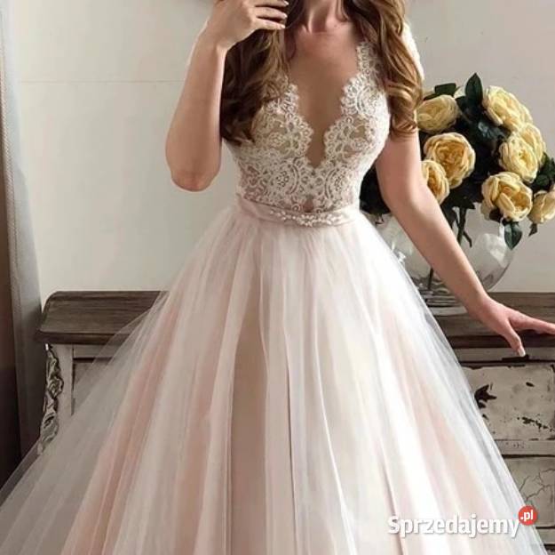 Suknia ślubna princessa szampan 46 XXXL 16 48 Jelenia Góra