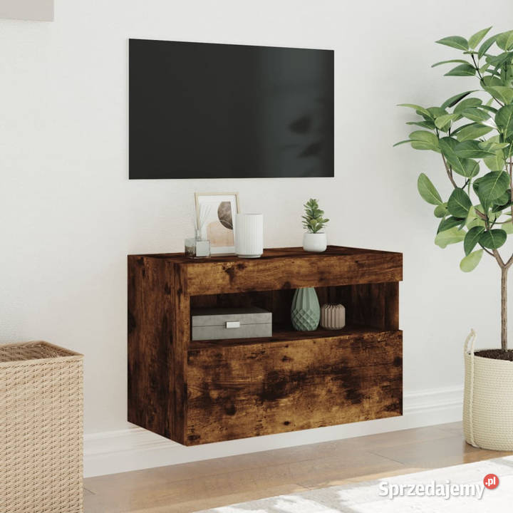 Ścienna szafka TV z LED przydymiony dąb 60x30x40 mazowieckie Warszawa
