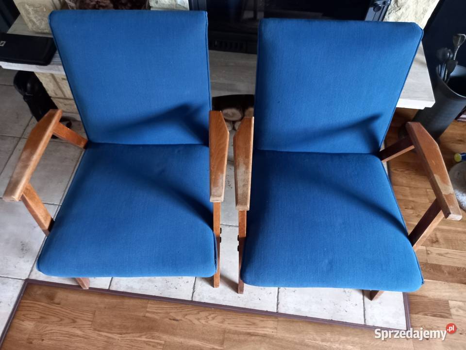Stare fotele na sprężynach patyczaki PRL vintage Rawicz