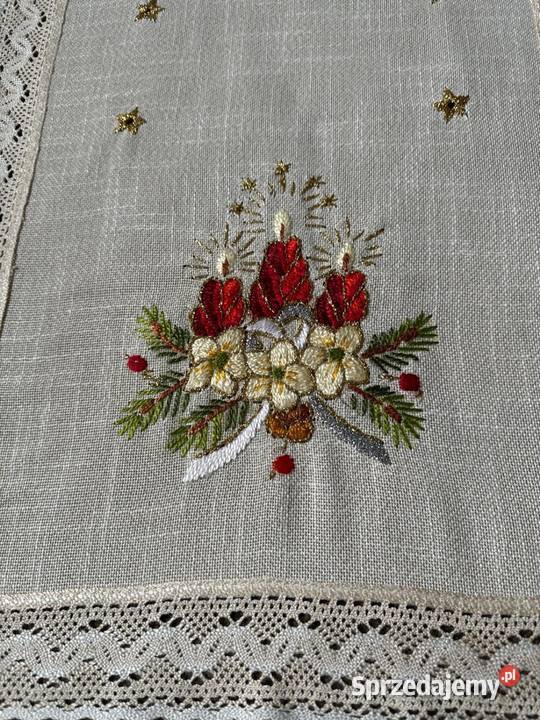 bieżnik ręcznie haftowany motywy Świąteczne śląskie Zabrze