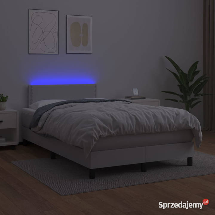 Łóżko kontynentalne z materacem i LED biała 120cm Warszawa