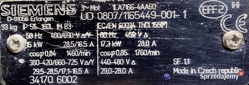 silnik elektryczny 15kW 1460obr 3fazowy SIEMENS kujawsko-pomorskie Pigża