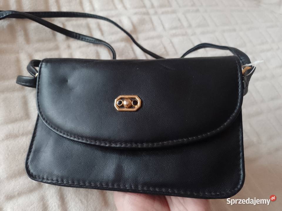 Real Leather Skórzana torebka na ramię z Londynu czarny Torby i torebki Kraków sprzedam