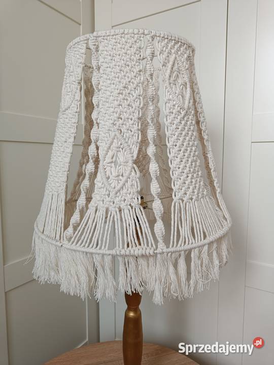 LAMPA stojąca nocna Abażur z makramy kremowy Wys Brzostek