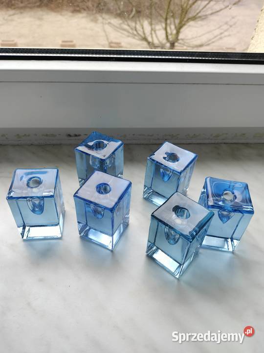 Niebieskie szklane świeczniki zestaw Choszczno