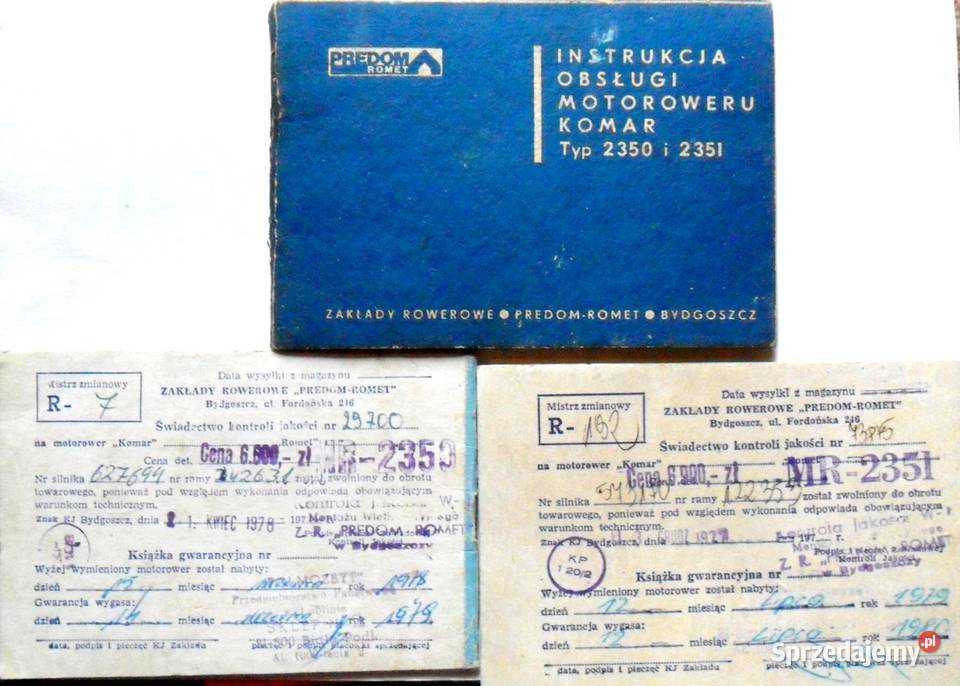Motorower KOMAR Instrukcja Obsługi Książeczka Biała Podlaska
