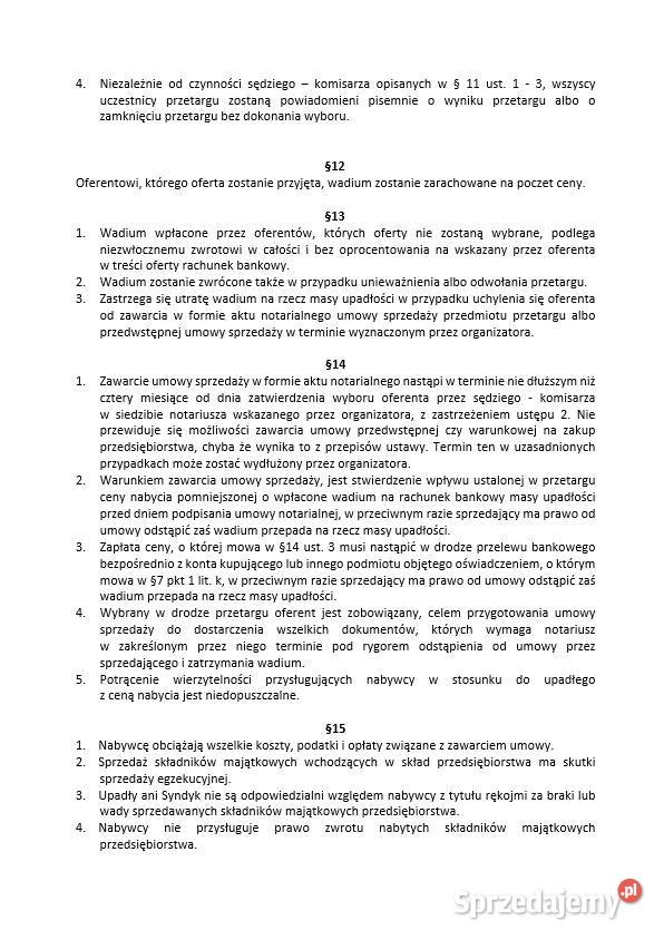 Syndyk sprzeda przedsiębiorstwo Firma GOTOWSKI kujawsko-pomorskie Bydgoszcz