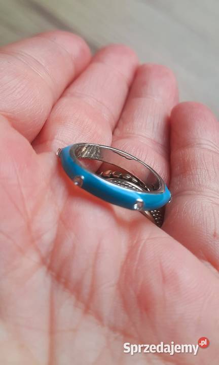 Nowy pierścionek obrączka posrebrzany z emalią i pomorskie