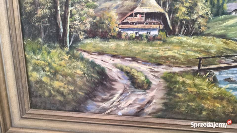 Piękny stary oryginalny obraz pejzaż Malarstwo łódzkie