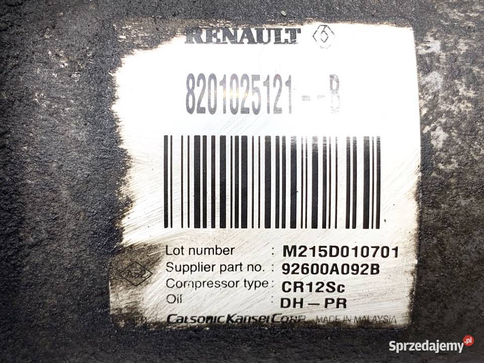 SPRĘŻARKA KLIMATYZACJI DACIA DUSTER 8201025121B Motoryzacja