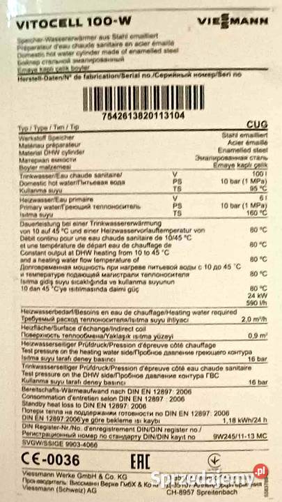 Zasobnik zbiornik bojler VITOCELL 100W 100L fmy sprzedam